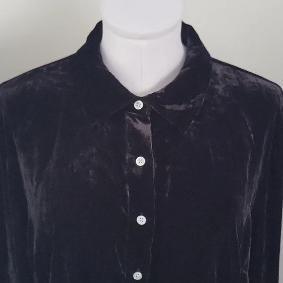 Talbots Black Velvet Button Front Shirt Sz L - Picture 7 of 10